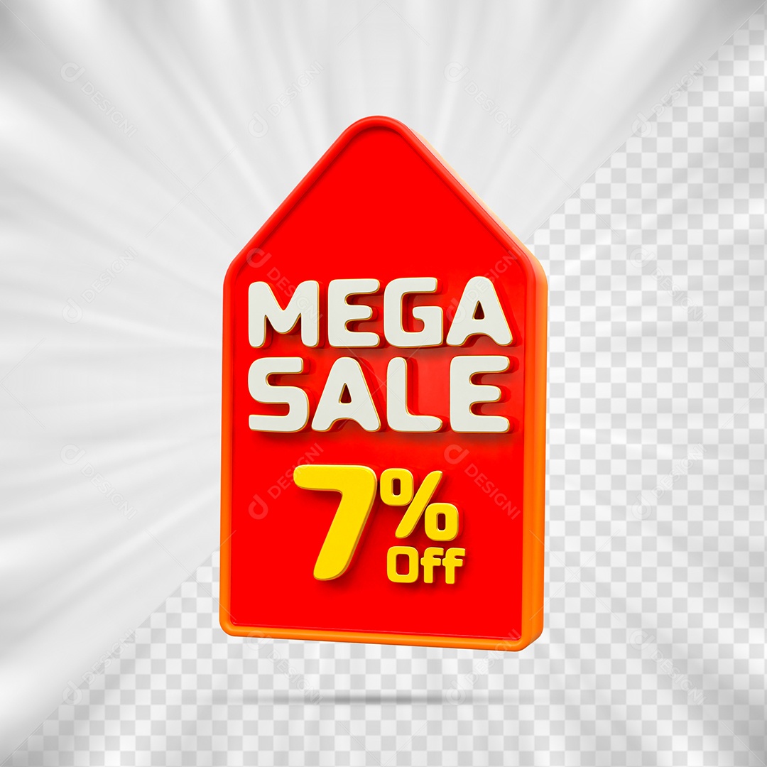Tag de Desconto 7% Off Elemento 3D para Composição PSD