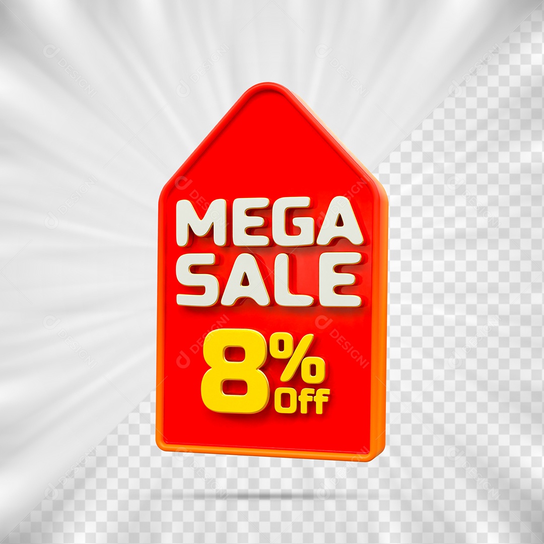 Tag de Desconto 8% Off Elemento 3D para Composição PSD