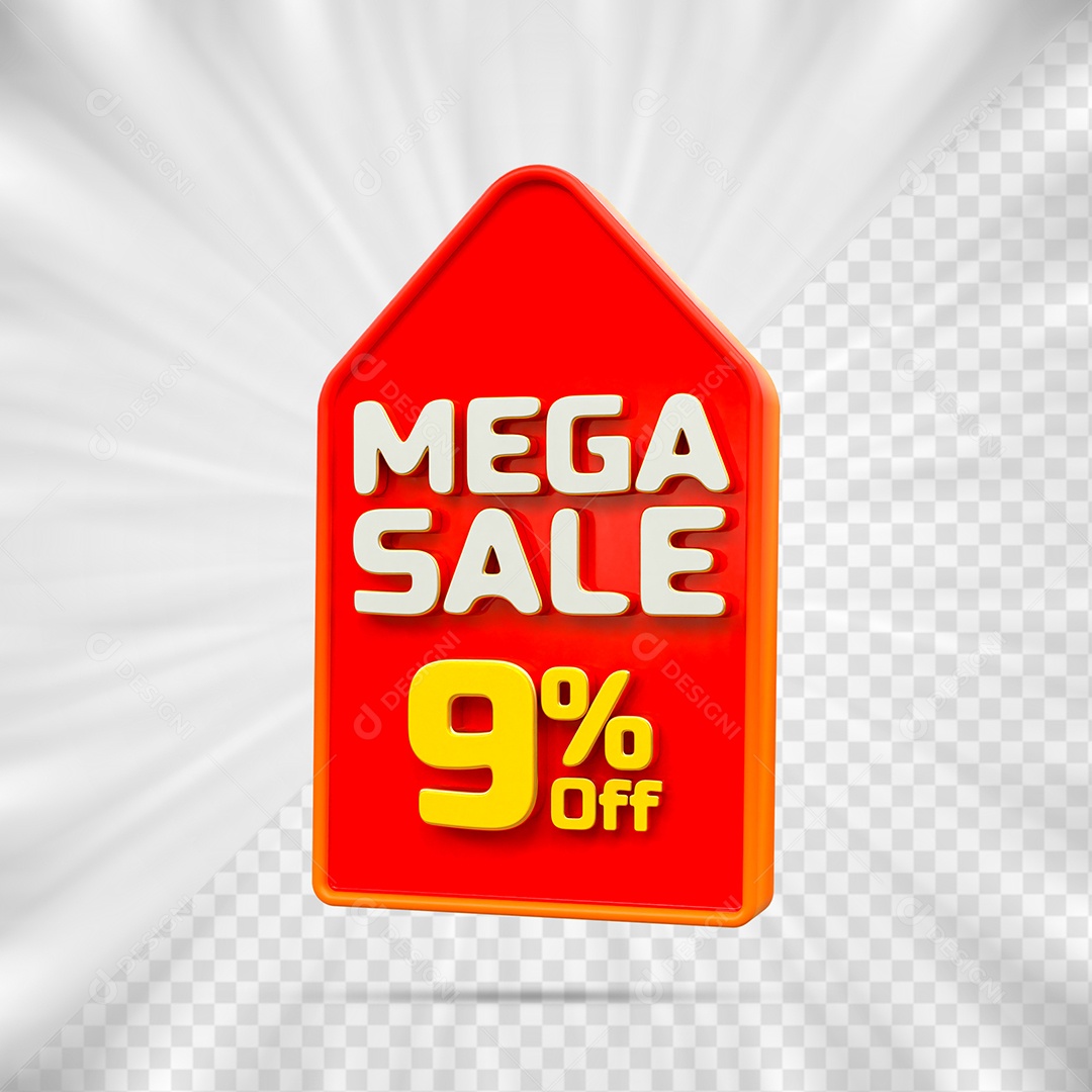Tag de Desconto 9% Off Elemento 3D para Composição PSD