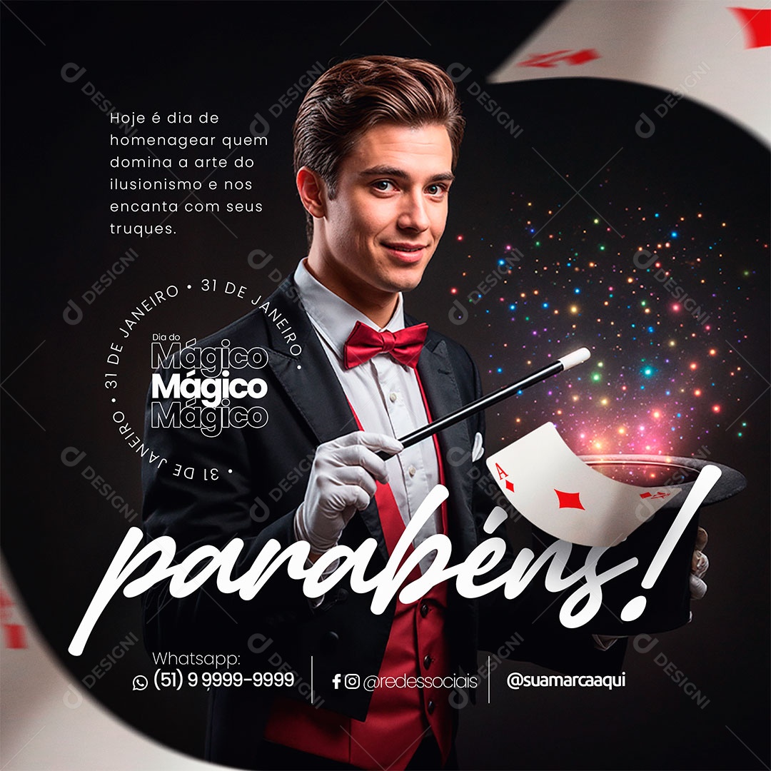Feliz Dia Do Mágico 31 De Janeiro Social Media PSD Editável