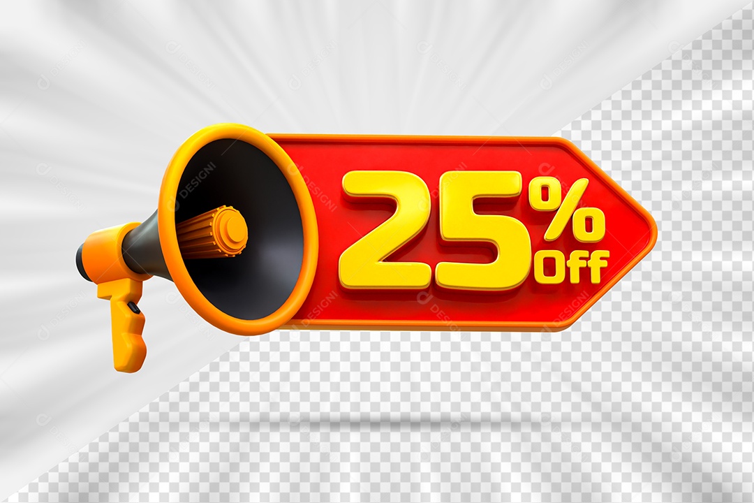 Tag de Desconto 25% Off Elemento 3D para Composição PSD