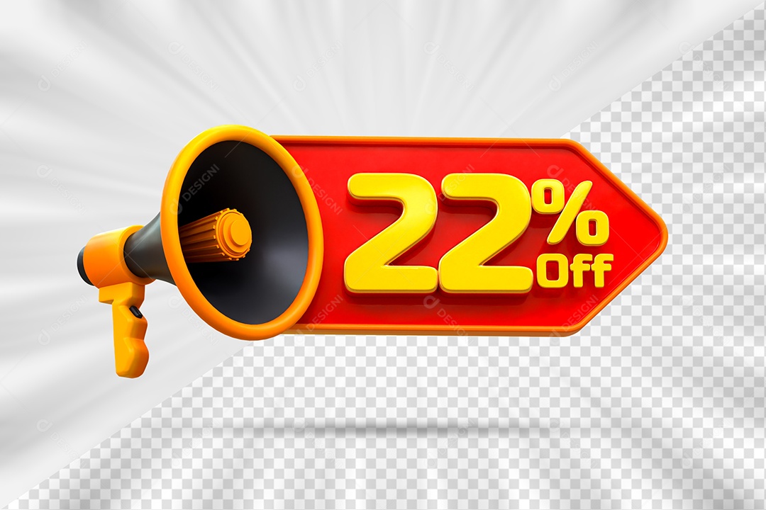 Tag de Desconto 22% Off Elemento 3D para Composição PSD