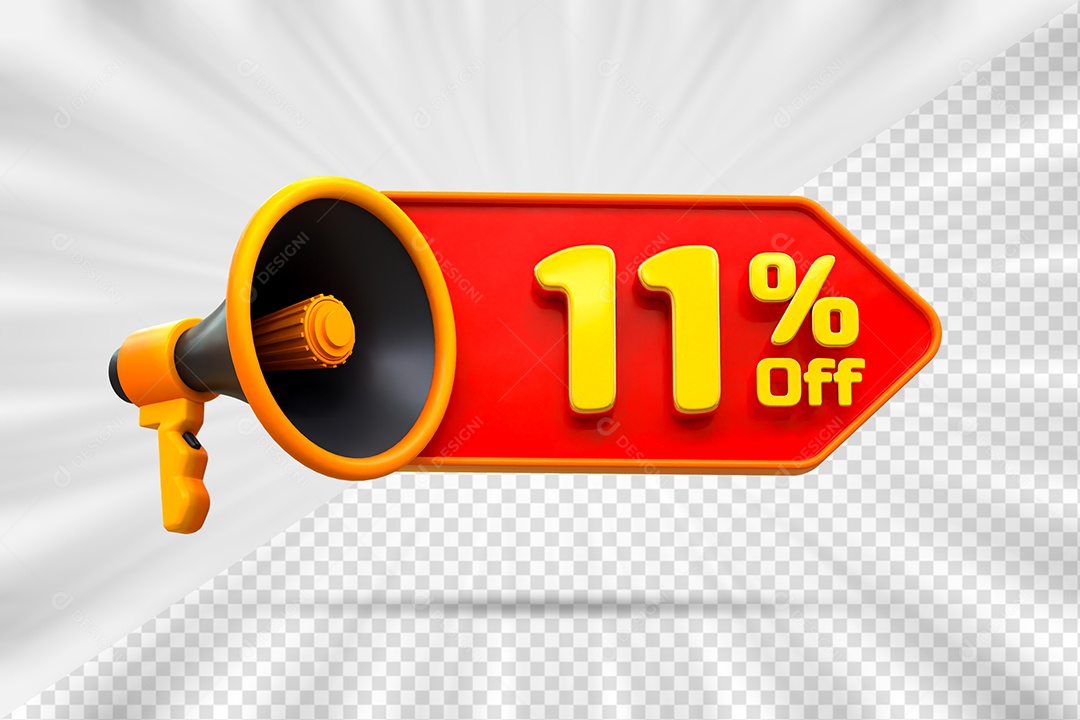 Tag de Desconto 11% Off Elemento 3D para Composição PSD