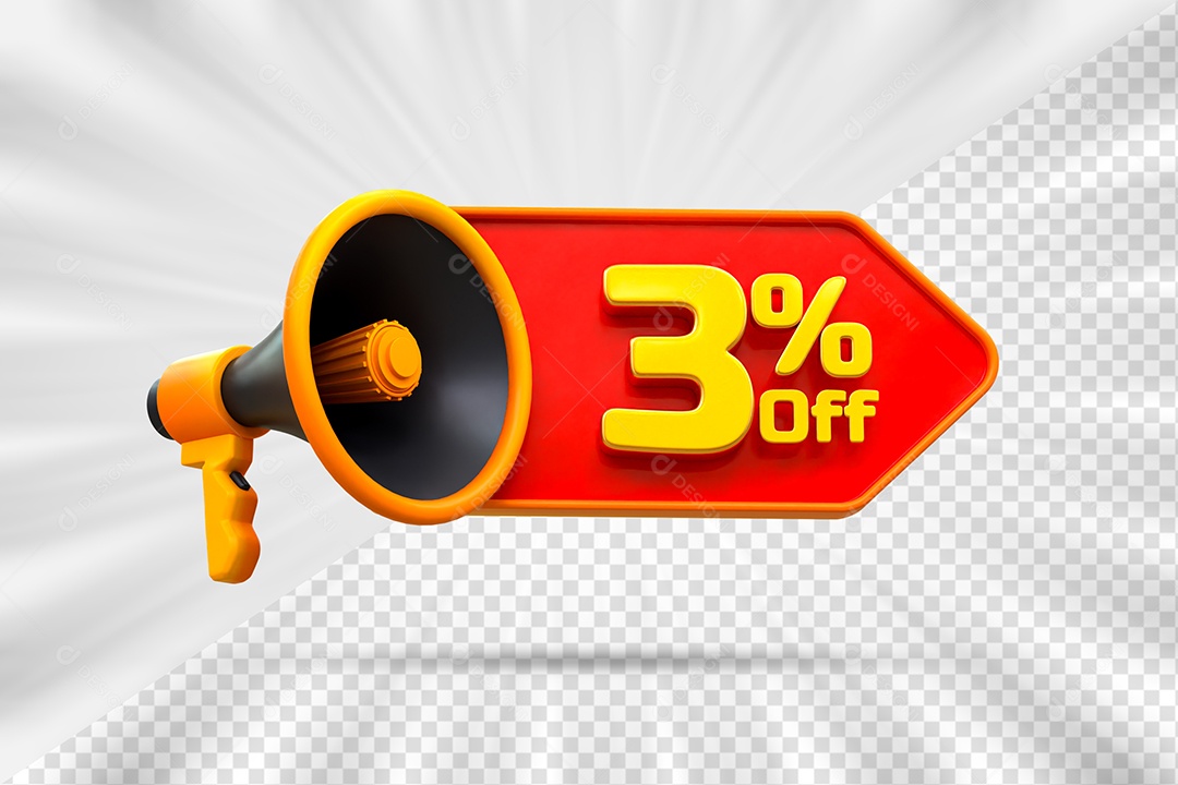 Tag de Desconto 3% Off Elemento 3D para Composição PSD