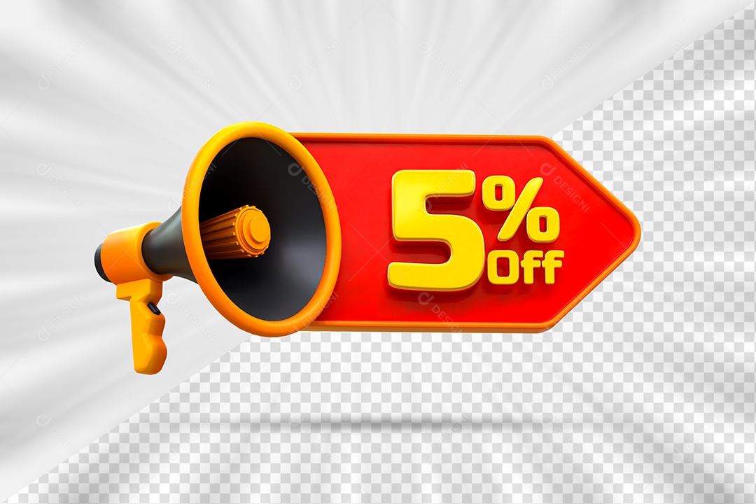 Tag de Desconto 5% Off Elemento 3D para Composição PSD
