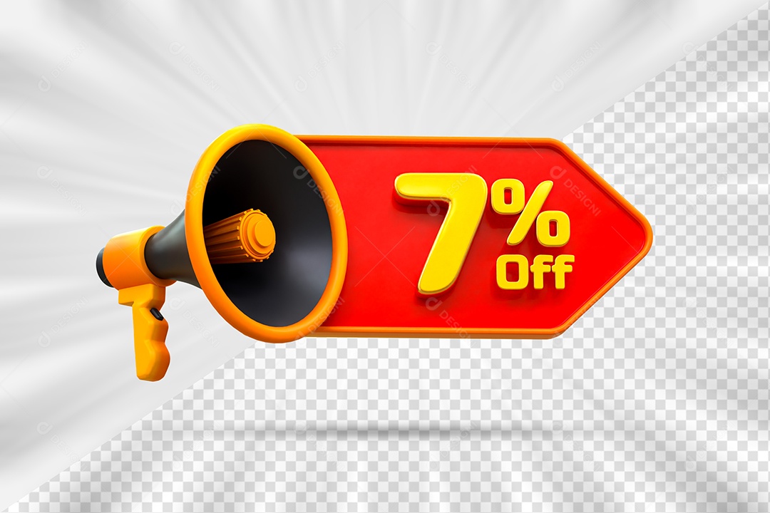 Tag de Desconto 7% Off Elemento 3D para Composição PSD