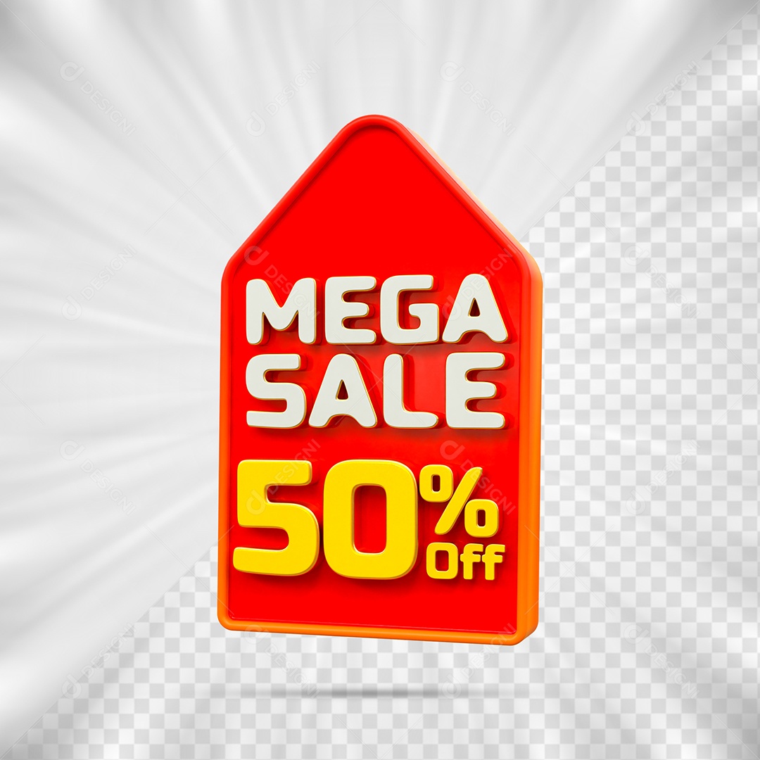Tag de Desconto 50% Off Elemento 3D para Composição PSD