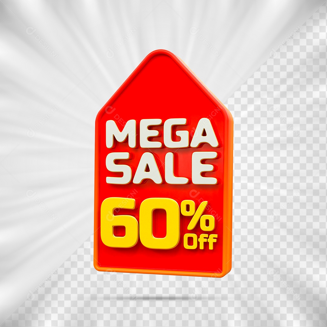 Tag de Desconto 60% Off Elemento 3D para Composição PSD
