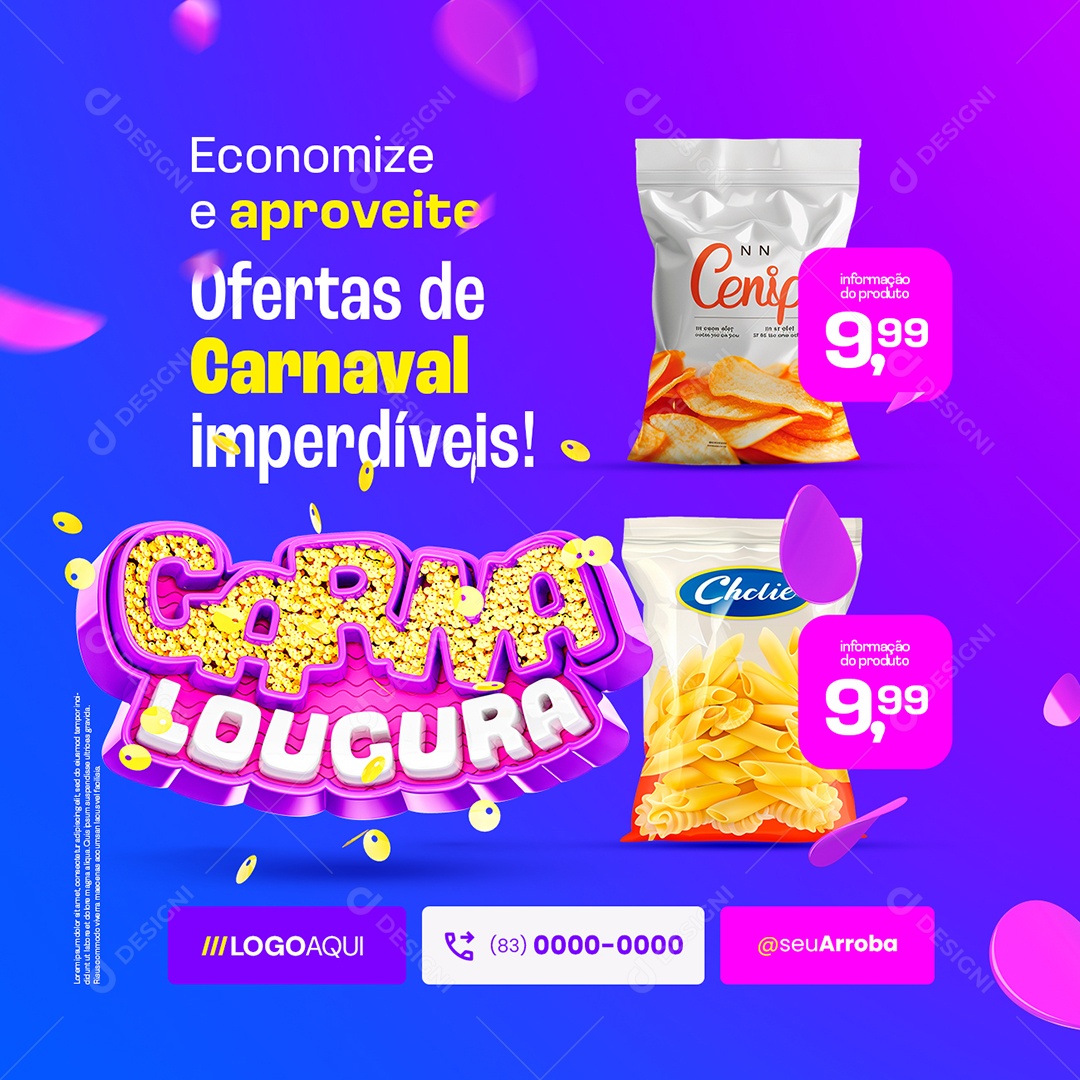 Supermercado Carna Loucura Economize e Aproveite Social Media PSD Editável