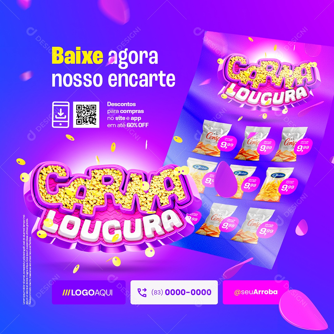 Supermercado Carna Loucura Baixe Agora Nosso Encarte Social Media PSD Editável
