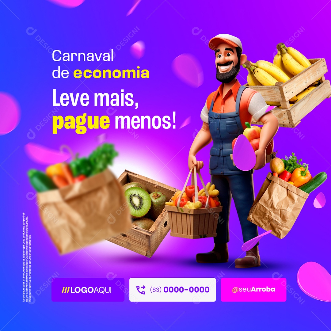 Supermercado Carna Loucura Carnaval de Economia Social Media PSD Editável