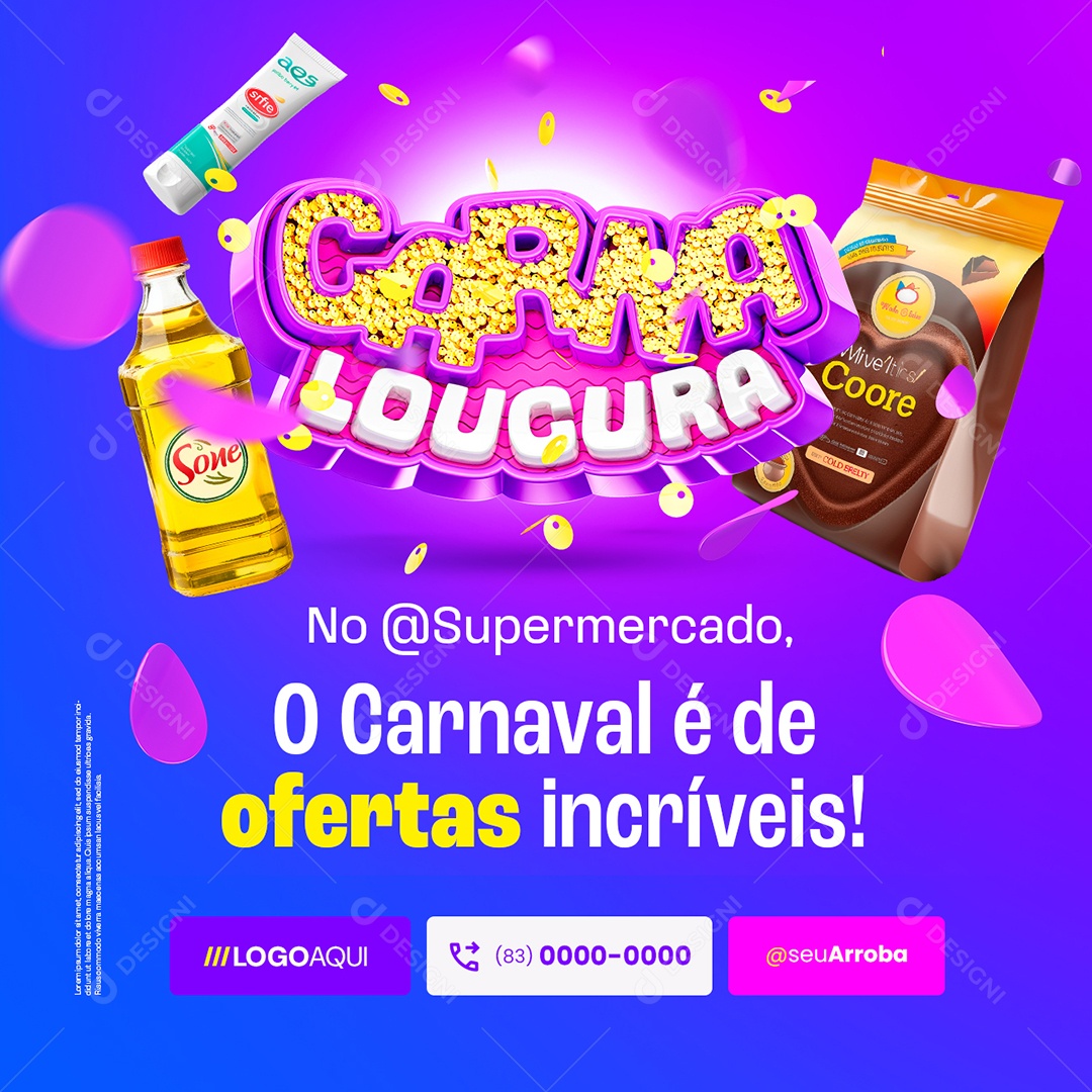 Supermercado Carna Loucura O Carnaval é De Ofertas Incríveis Social Media PSD Editável