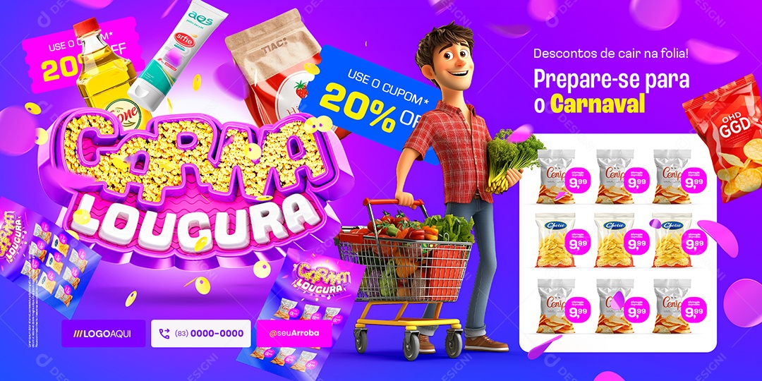 Carrossel Supermercado Carna Loucura Use o Cupom 20% Off Social Media PSD Editável