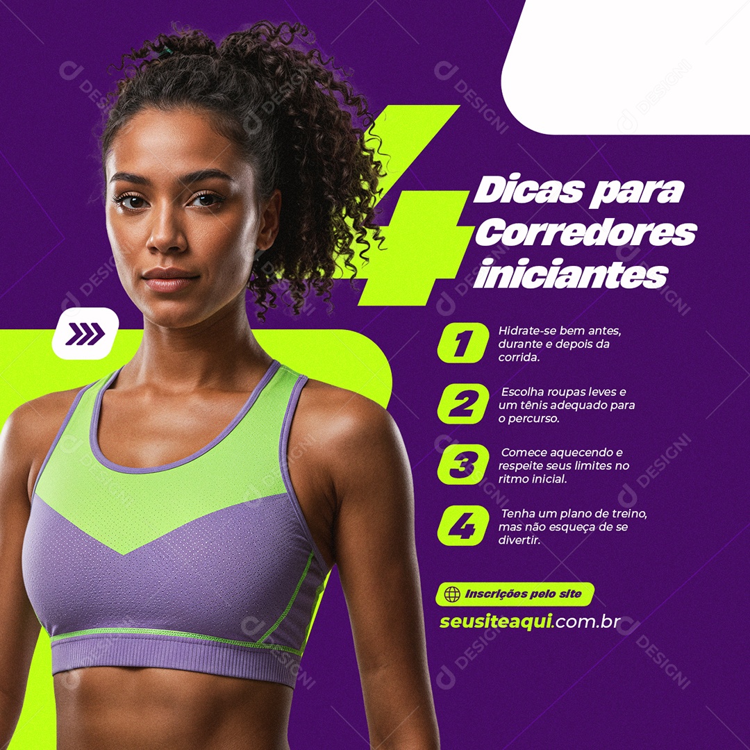 Corrida Quatro Dicas para Corredores Iniciantes Social Media PSD Editável