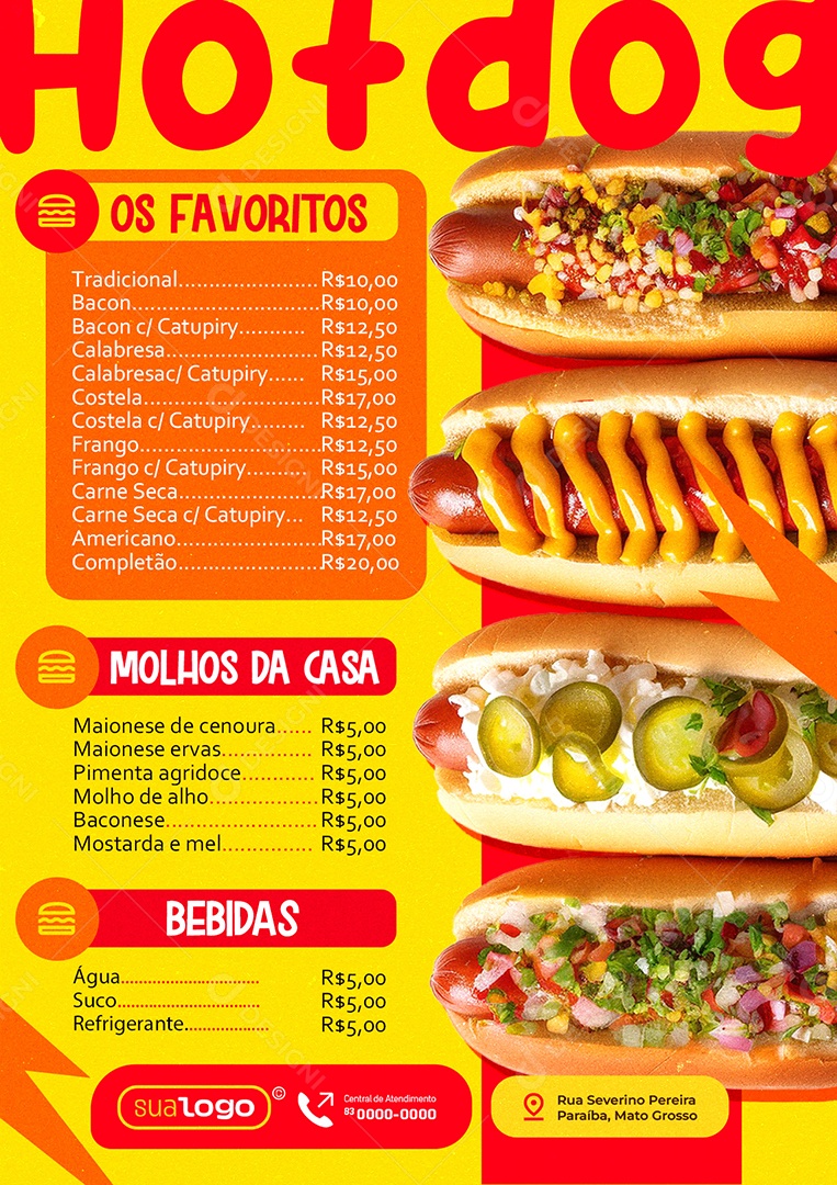 Modelo de Cardápio Hot Dog PSD Editável