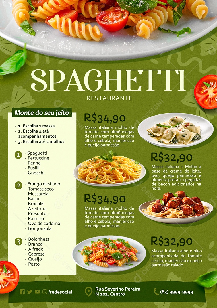 Modelo de Cardápio Massas PSD Editável