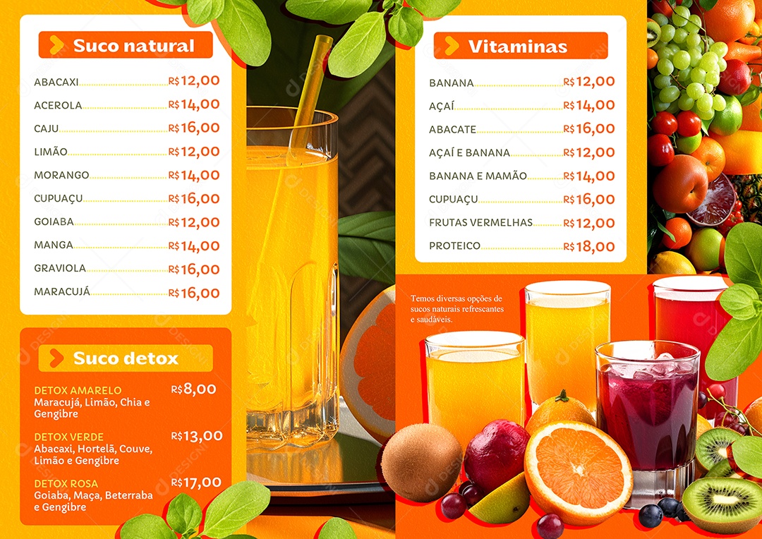 Modelo de Cardápio Suco PSD Editável