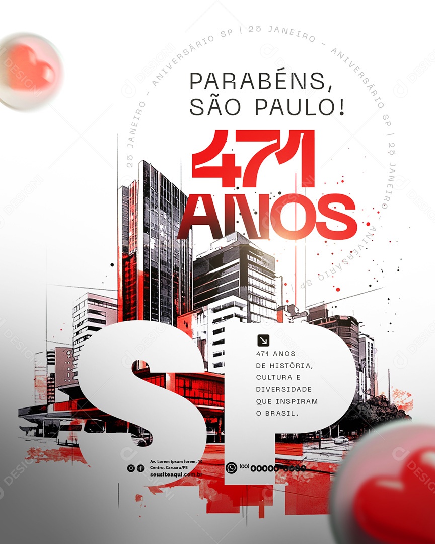 Aniversário de São Paulo 25 de Janeiro 471 Anos Social Media PSD Editável