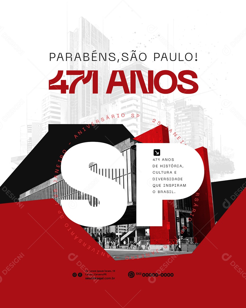 Aniversário de São Paulo 25 de Janeiro 471 Anos Social Media PSD Editável