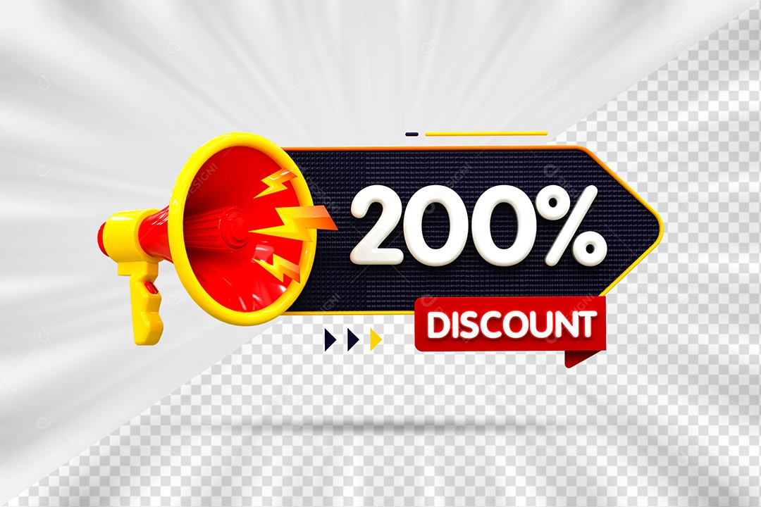 Tag de Desconto 200% Off Elemento 3D para Composição PSD