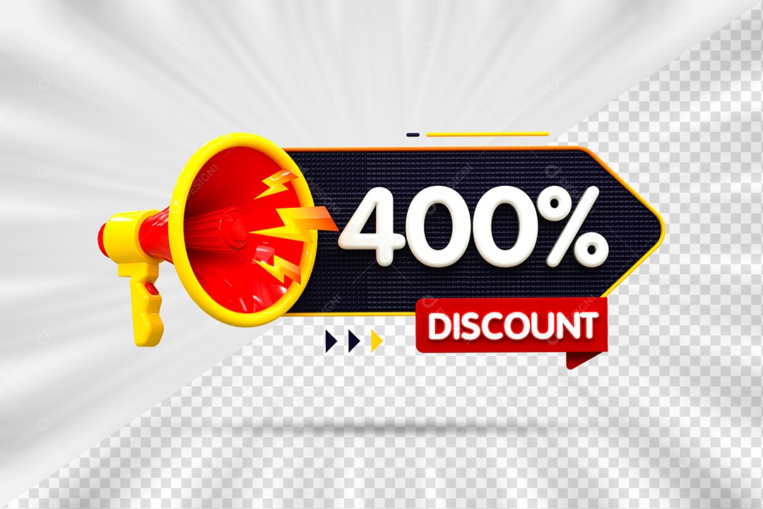 Tag de Desconto 400% Off Elemento 3D para Composição PSD