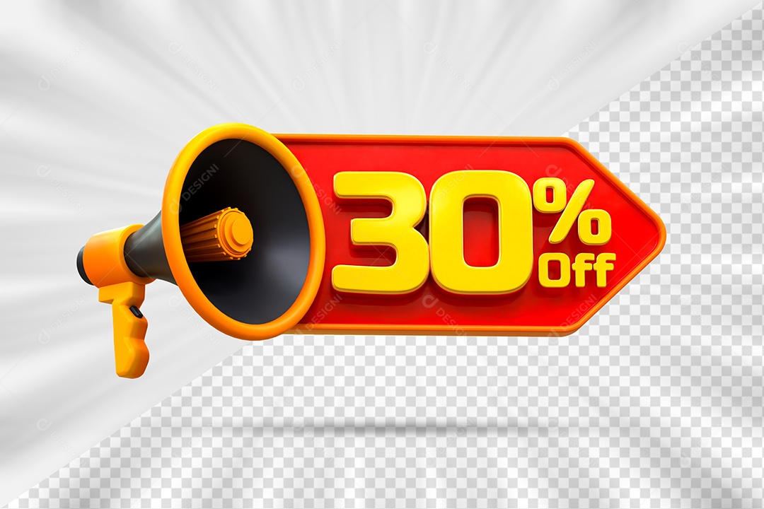 Tag de Desconto 30% Off Elemento 3D para Composição PSD