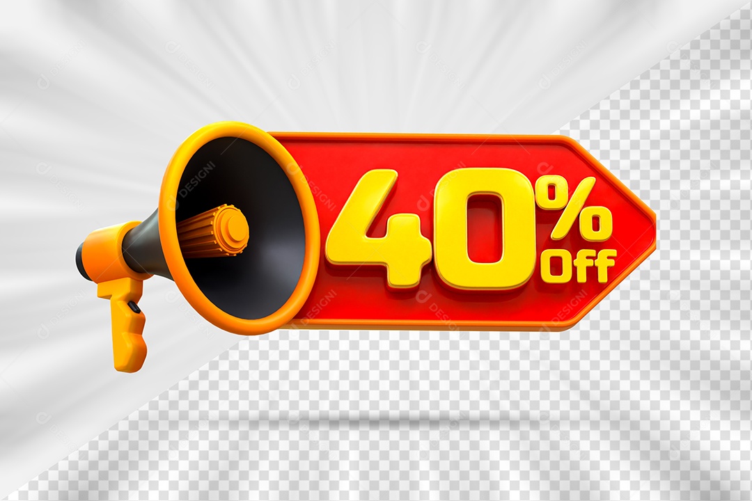 Tag de Desconto 40% Off Elemento 3D para Composição PSD