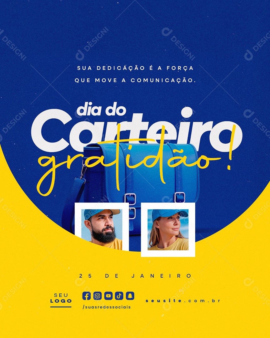 Dia do Carteiro 25 de Janeiro Gratidão Social Media PSD Editável
