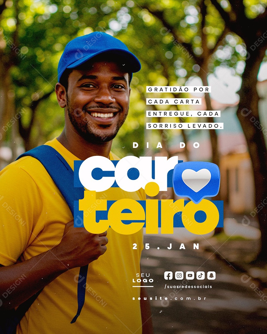 Dia do Carteiro 25 de Janeiro Gratidão por Cada Carta Social Media PSD Editável