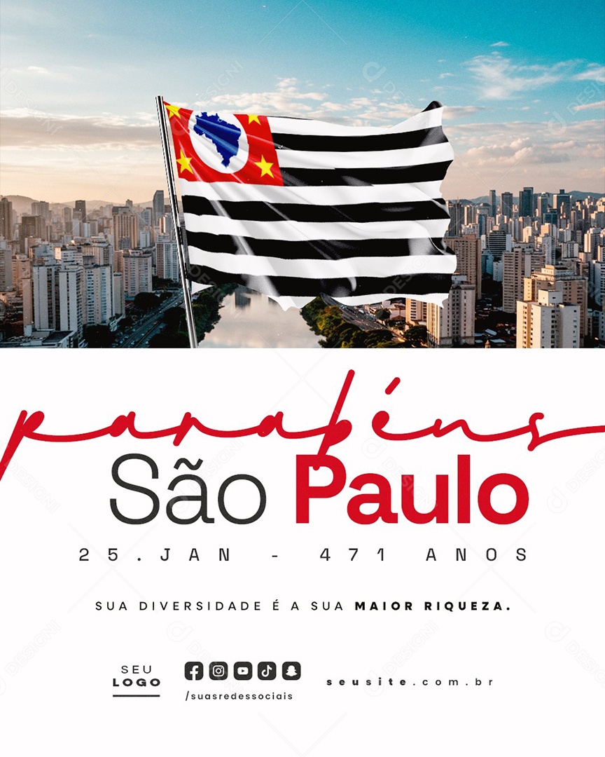 Aniversário Parabéns São Paulo 25 de Janeiro 471 Anos Social Media PSD Editável