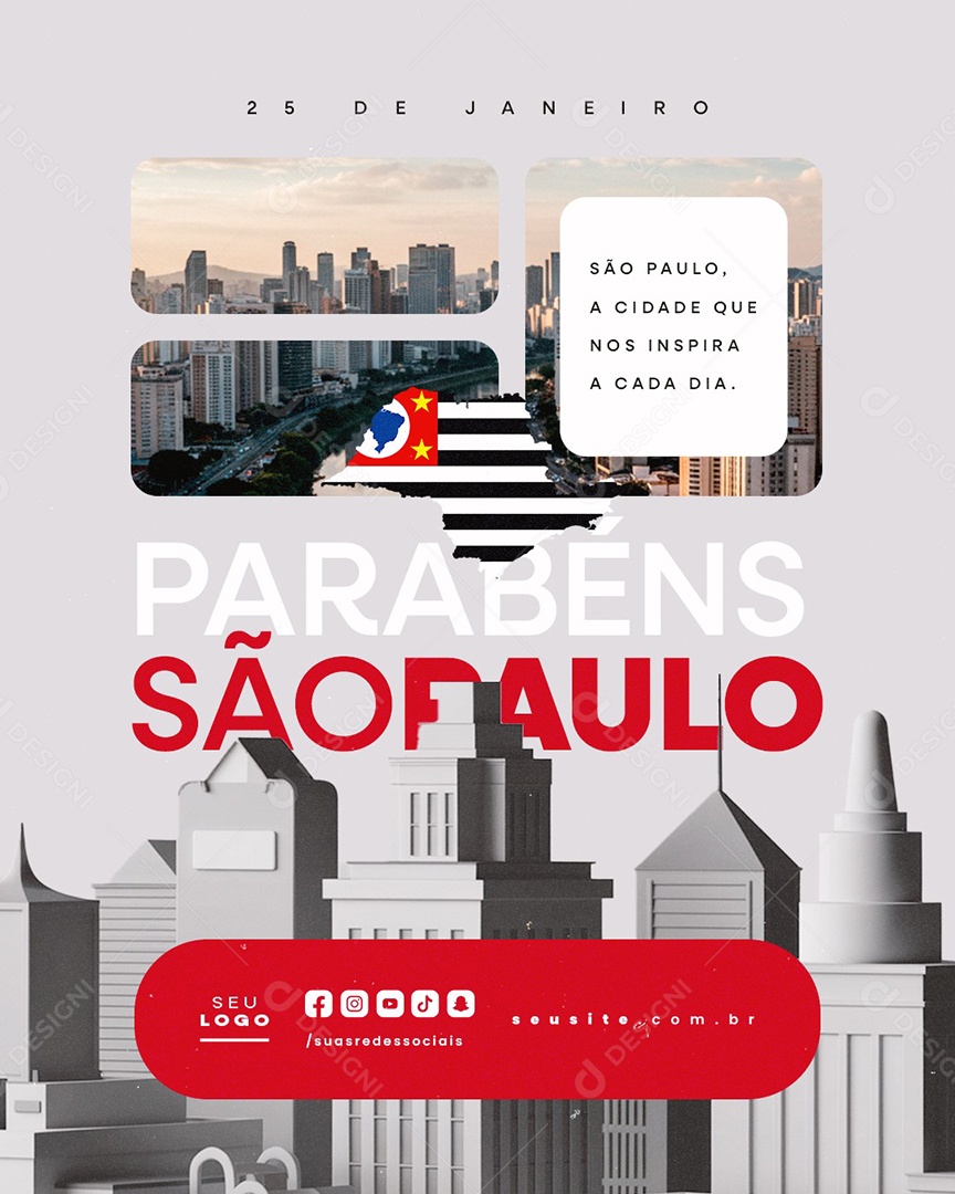 Social Media Aniversário Parabéns São Paulo 25 de Janeiro PSD Editável