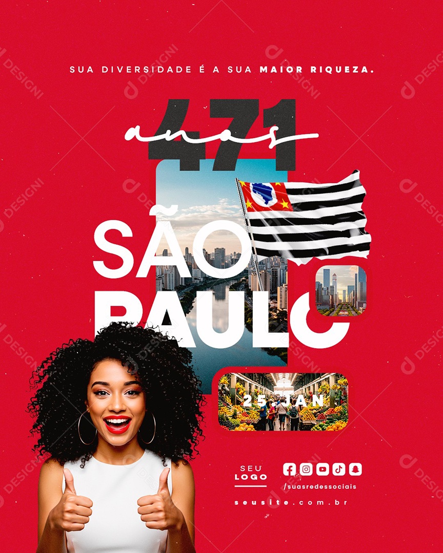 Aniversário de São Paulo 25 de Janeiro 471 Anos Social Media PSD Editável