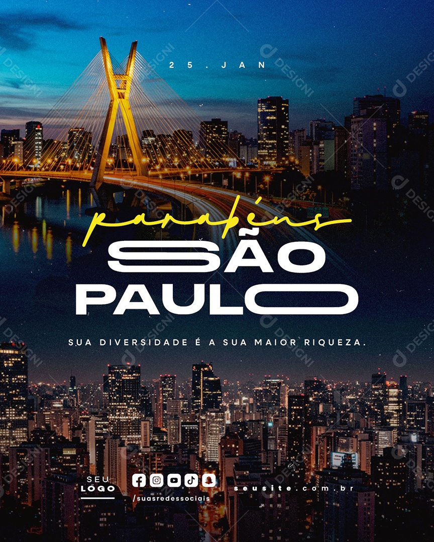 Aniversário Parabéns São Paulo 25 de Janeiro Social Media PSD Editável