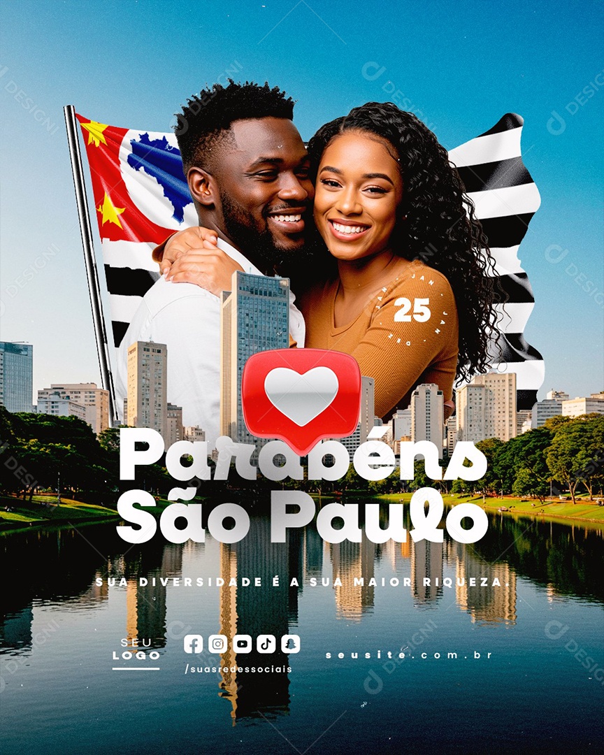 Aniversário de São Paulo 25 de Janeiro Parabéns Social Media PSD Editável