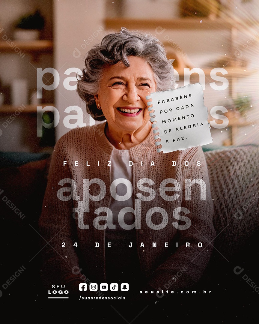 Dia dos Aposentado 24 de Janeiro Parabéns Social Media PSD Editável