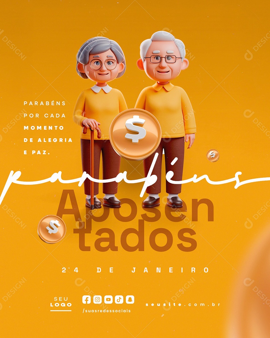 Social Media Dia dos Aposentado 24 de Janeiro Parabéns PSD Editável