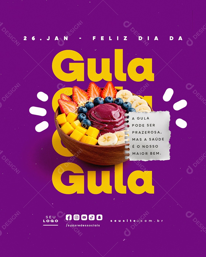 Feliz Dia da Gula 26 de Janeiro Pode Ser Prazerosa Social Media PSD Editável