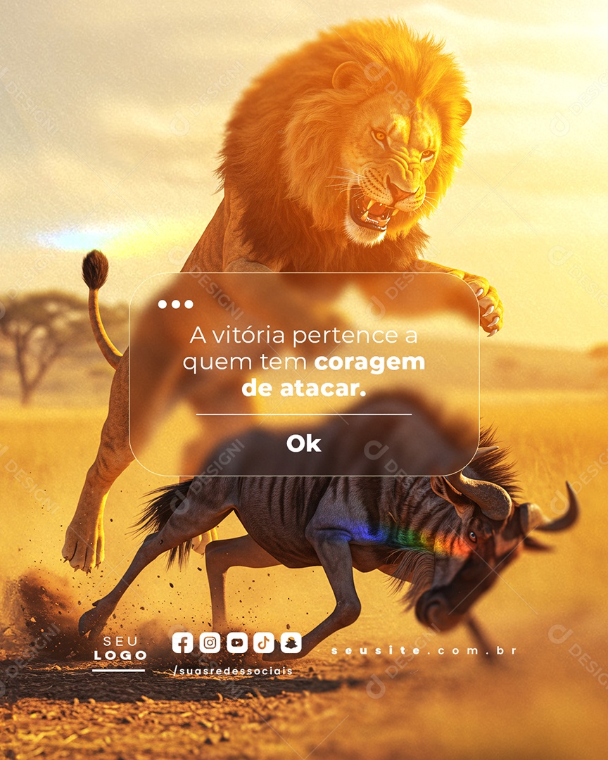 Frase Motivacional A Vitória Pertence a Quem Tem Coragem de Atacar Social Media PSD Editável