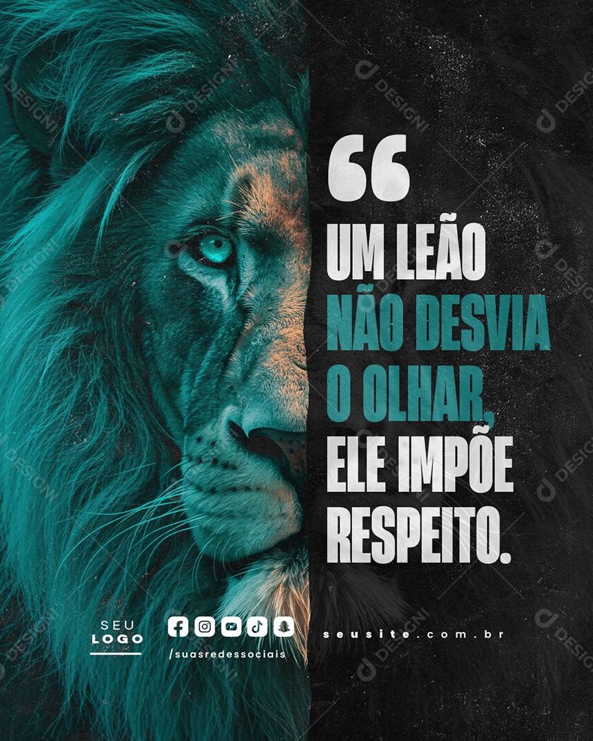 Frase Motivacional Um Leão Não Desvia O Olhar Social Media PSD Editável