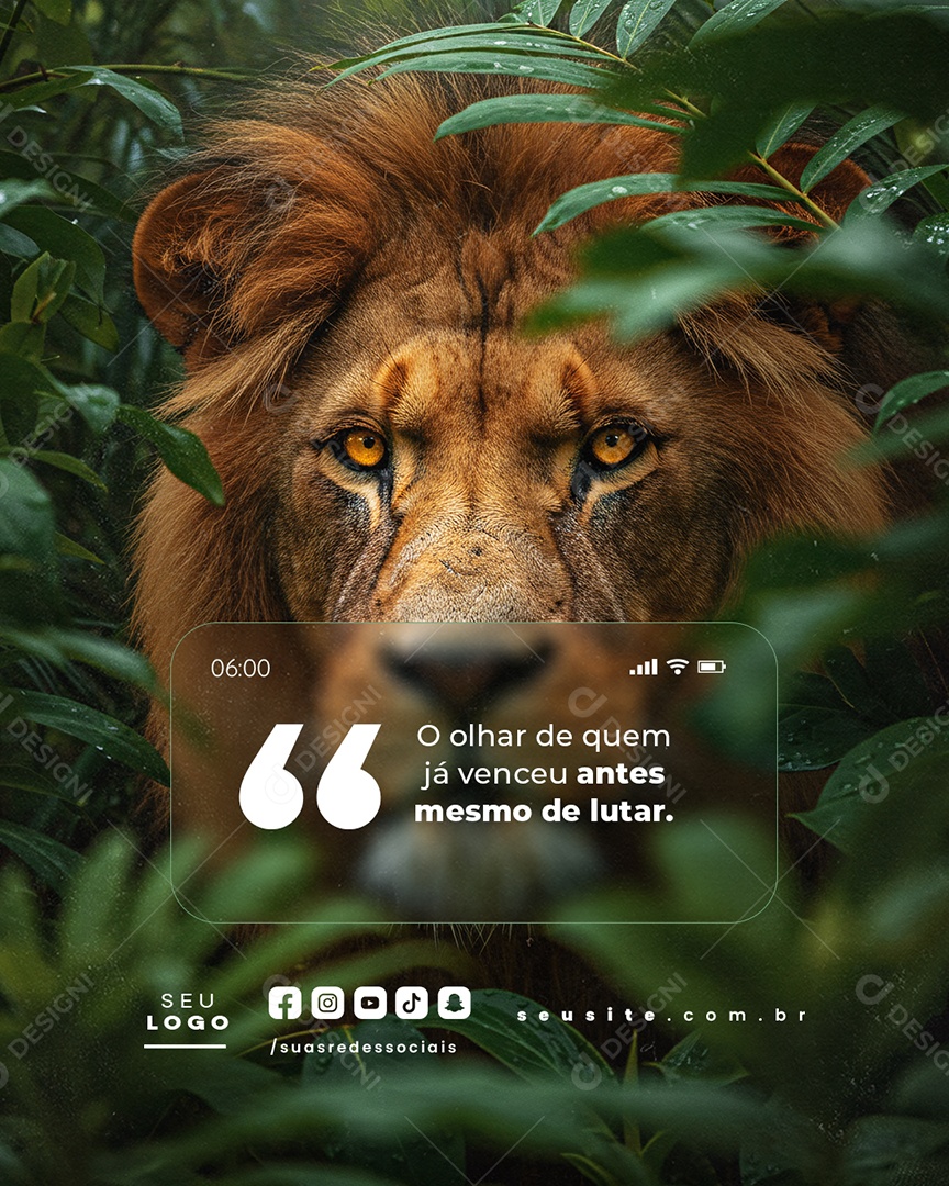 Frase Motivacional O Olhar de Quem Já Venceu Antes Social Media PSD Editável