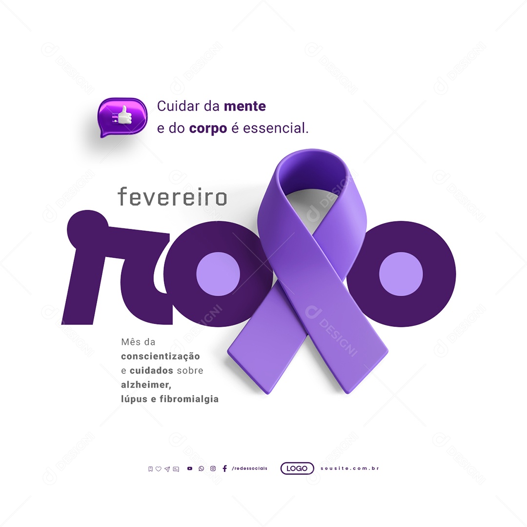 Fevereiro Roxo Cuidar da Mente e Do Corpo é Essencial Social Media PSD Editável