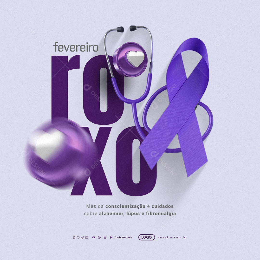 Fevereiro Roxo Mês da Conscientização e Cuidados Social Media PSD Editável
