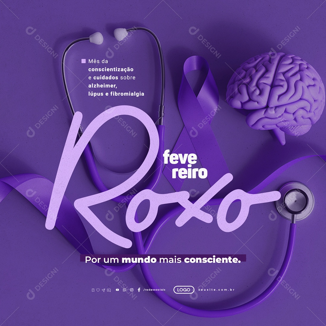 Fevereiro Roxo Mês da Conscientização e Cuidados Sobre Alzheimer Social Media PSD Editável