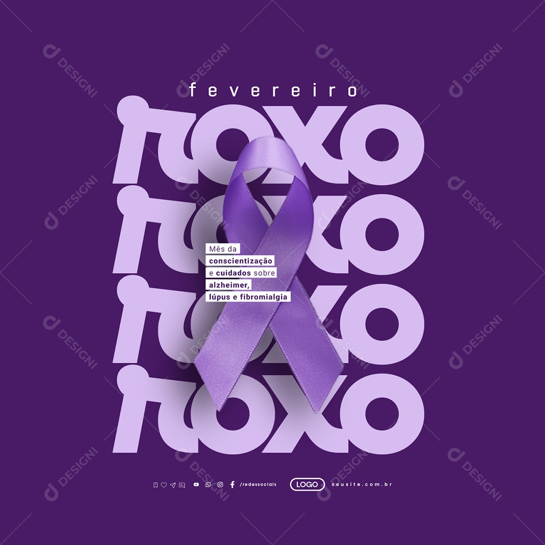 Fevereiro Roxo Mês de Conscientização e Cuidados Sobre Alzheimer Social Media PSD Editável