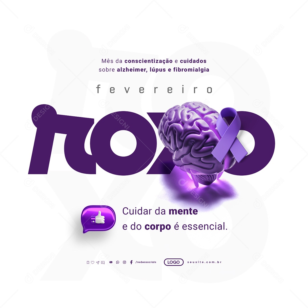 Fevereiro Roxo Cuidar da Mente e Do Corpo é Essencial Social Media PSD Editável
