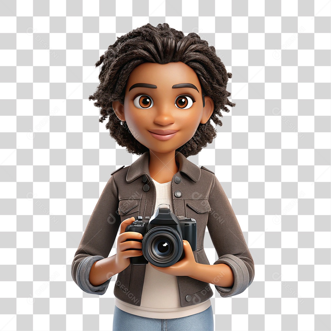 Personagem Mulher com Câmera Fotográfica PNG Transparente