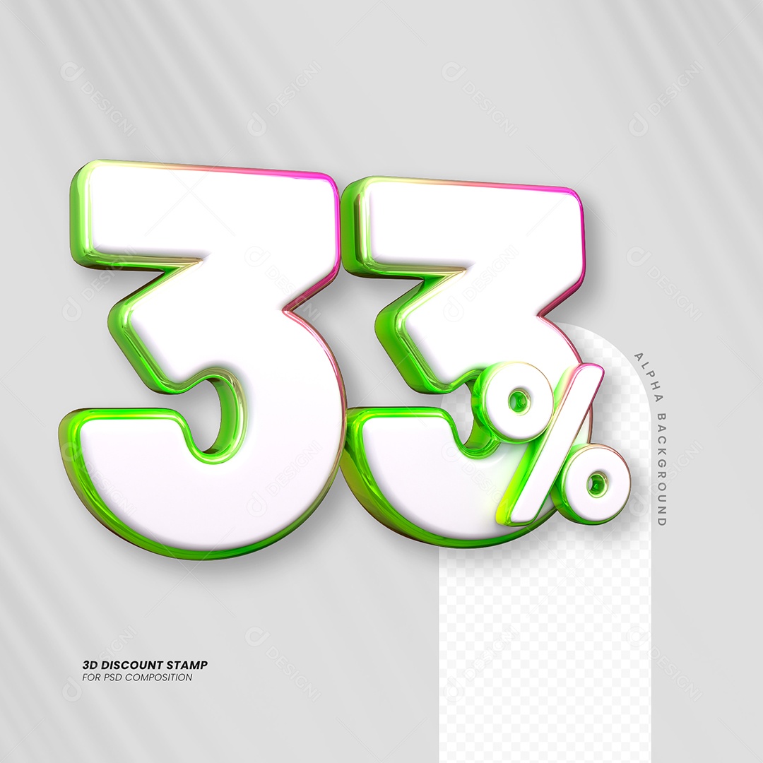 Número de Desconto 33% Elemento 3D para Composição PSD