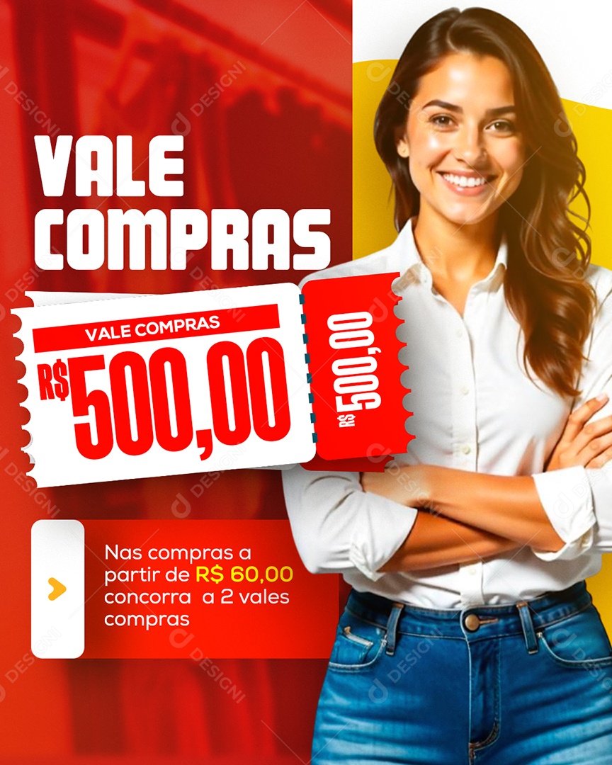 Vale Compras Nas Compras A partir de 60 Reais Social Media PSD Editável