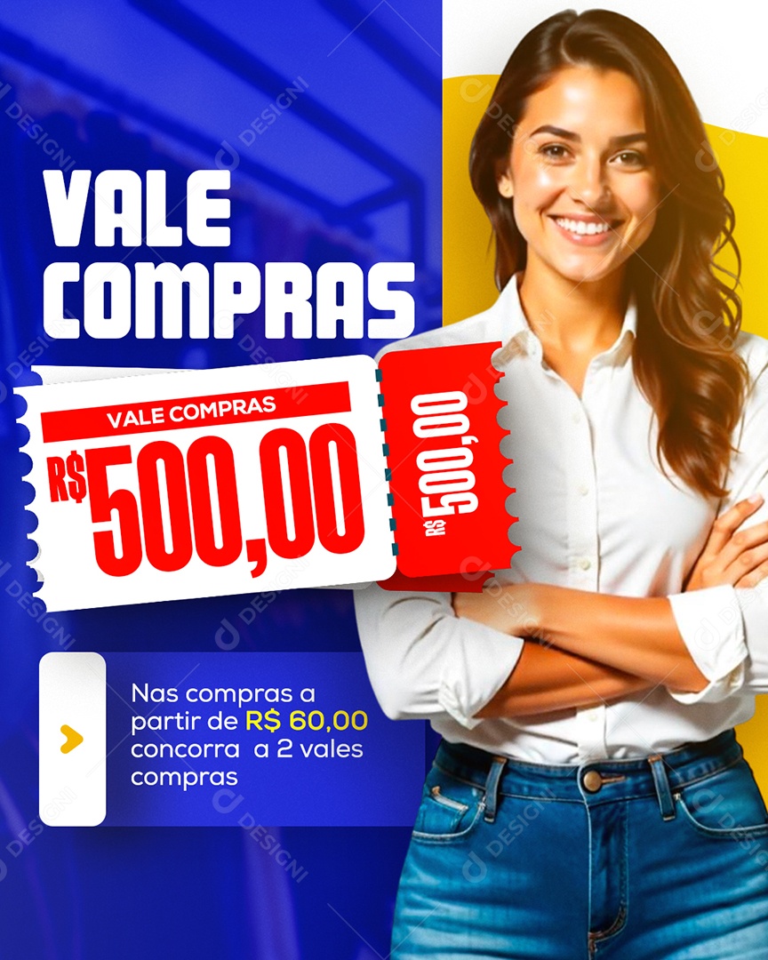 Vale Compras Nas Compras A partir de 60 Reais Social Media PSD Editável