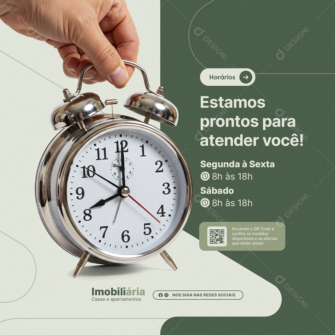 Imobiliária Horários Estamos Prontos para Atender Você Social Media PSD Editável